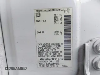 2010 Nissan Maxima SV with VIN 1N4AA5AP7AC831432, listed as a IAAI auction lot 41967258 with 180,822 mi miles and . Bid and sale history available at DreamBid. Image 9.