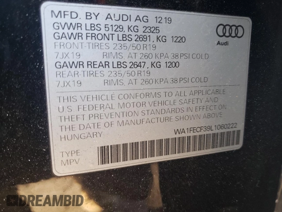 2020 Audi Q3 S line Prestige with VIN WA1FECF39L1060222, listed as a Copart auction lot 88142775 with 86,024 mi miles and Salvage Title. Bid and sale history available at carsss.com. Image 14.