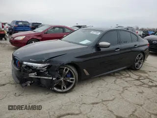 2018 BMW 5 Series M550i xDrive with VIN WBAJB9C56JB049524, listed as a Copart auction lot 43511805 with 55,759 mi miles and Salvage title. Bid and sale history available at DreamBid. Image 1.