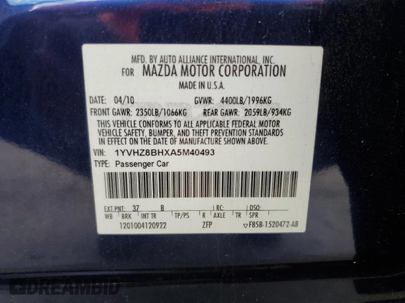 2010 Mazda 6 i Sport with VIN 1YVHZ8BHXA5M40493, listed as a Copart auction lot 50880105 with 195,908 mi miles and Salvage Title. Bid and sale history available at carsss.com. Image 12.