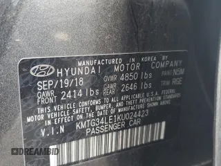 2019 Genesis G70 Dynamic with VIN KMTG34LE1KU024423, listed as a Copart auction lot 44571725 with Not Provided miles and Salvage Title. Bid and sale history available at DreamBid. Image 12.