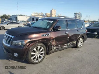 2011 Infiniti QX56 7-passenger with VIN JN8AZ2NE8B9001099, listed as a Copart auction lot 76417474 with 0 mi miles and Clean Title. Bid and sale history available at carsss.com. Image 1.