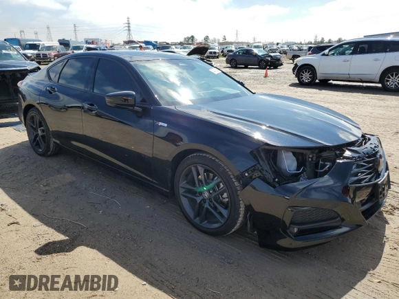 2025 Acura TLX w/A-Spec Package with VIN 19UUB6F53SA000588, listed as a Copart auction lot 46483245 with 5,417 mi miles and Salvage Title. Bid and sale history available at DreamBid. Image 4.