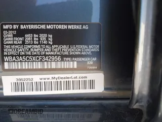 2012 BMW 3 Series 328i with VIN WBA3A5C5XCF342956, listed as a IAAI auction lot 42167647 with 154,972 mi miles and . Bid and sale history available at carsss.com. Image 9.