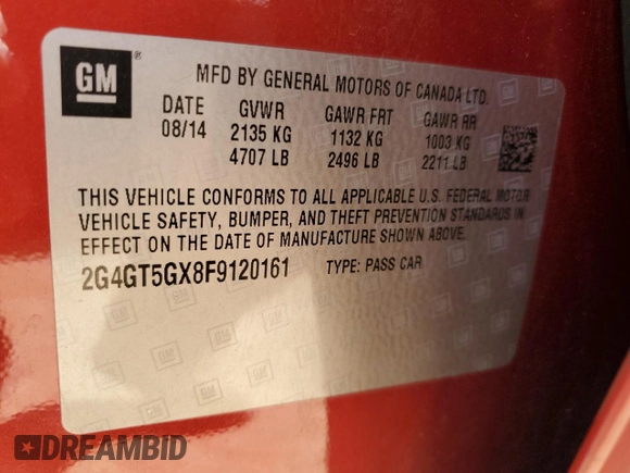 2015 Buick Regal GS with VIN 2G4GT5GX8F9120161, listed as a Copart auction lot 44225515 with 137,437 mi miles and Salvage Title. Bid and sale history available at DreamBid. Image 14.