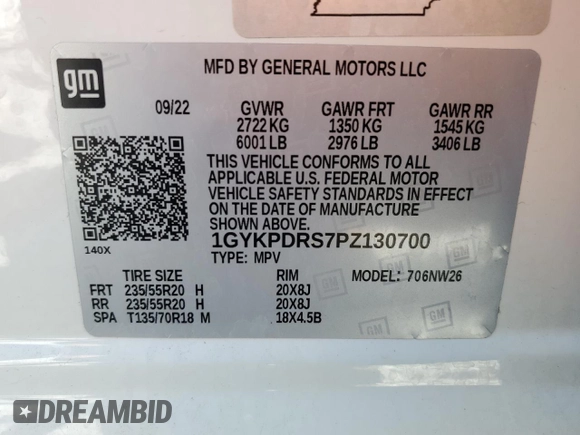 2023 Cadillac XT6 AWD Premium Luxury с VIN 1GYKPDRS7PZ130700, выставлен на аукционе Copart как лот 54295525 с пробегом 16 441 миль миль и Списание • Salvage title. История ставок и продаж доступна на DreamBid. Изображение 14.