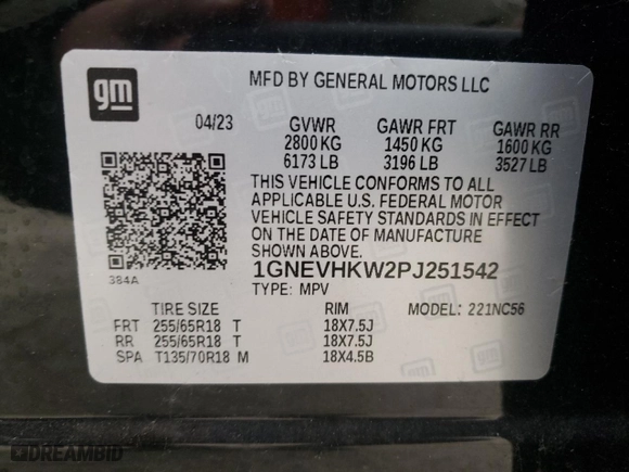2023 Chevrolet Traverse LT Leather with VIN 1GNEVHKW2PJ251542, listed as a Copart auction lot 47866345 with 42,449 mi miles and Salvage Title. Bid and sale history available at carsss.com. Image 15.