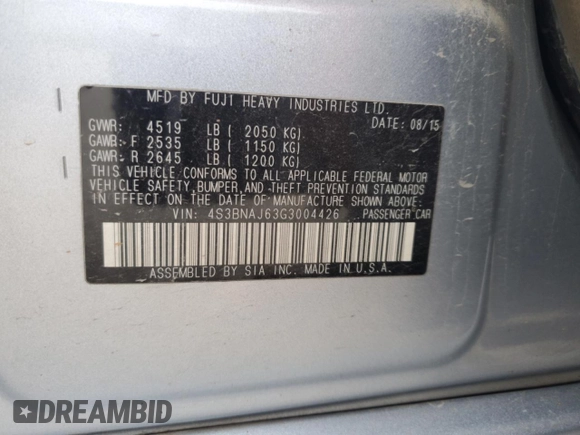 2016 Subaru Legacy Limited with VIN 4S3BNAJ63G3004426, listed as a Copart auction lot 59506755 with 179,727 mi miles and Clean title. Bid and sale history available at DreamBid. Image 12.