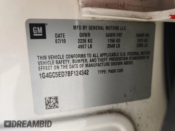 2011 Buick LaCrosse CXL with VIN 1G4GC5ED7BF124342, listed as a Copart auction lot 62052615 with 74,236 mi miles and Salvage title. Bid and sale history available at DreamBid. Image 12.