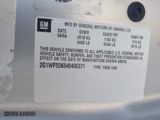 2004 Chevrolet Impala with VIN 2G1WF55K849406371, listed as a IAAI auction lot 42077952 with 81,364 mi miles. Bid and sale history available at carsss.com. Image 9.