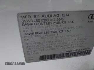 2015 Audi Q5 Premium Plus with VIN WA1LFAFP4FA085377, listed as a IAAI auction lot 41925060 with 99,940 mi miles and . Bid and sale history available at DreamBid. Image 9.