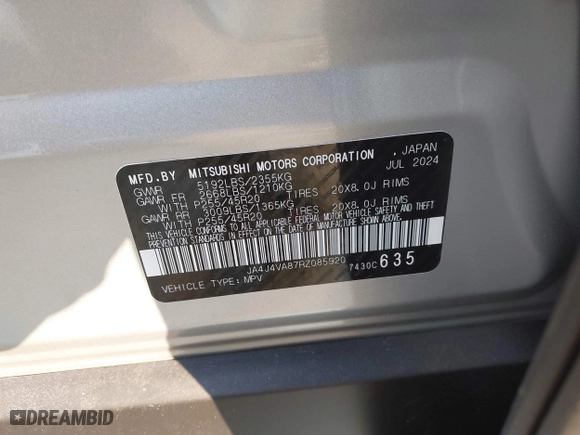 2024 Mitsubishi Outlander SE with VIN JA4J4VA87RZ085920, listed as a IAAI auction lot 41667549 with 3,976 mi miles. Bid and sale history available at carsss.com. Image 9.