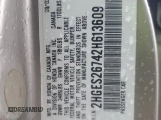 2002 Honda Civic EX z VIN 2HGES26742H613609, wystawiony jako Copart lot #58486165 z przebiegiem 179 295 mil mil oraz Szkoda całkowita • Salvage title. Historia ofert i sprzedaży dostępna na DreamBid. Obrazek 12.