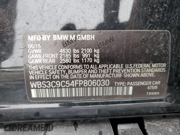 2015 BMW M3 z VIN WBS3C9C54FP806030, wystawiony jako Copart lot #87375784 z przebiegiem 74 730 mil mil oraz Szkoda całkowita • Salvage title. Historia ofert i sprzedaży dostępna na DreamBid. Obrazek 12.