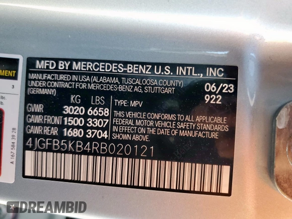 2024 Mercedes-Benz GLE 450 z VIN 4JGFB5KB4RB020121, wystawiony jako Copart lot #59394275 z przebiegiem 24 889 mil mil oraz Szkoda całkowita • Salvage title. Historia ofert i sprzedaży dostępna na DreamBid. Obrazek 14.