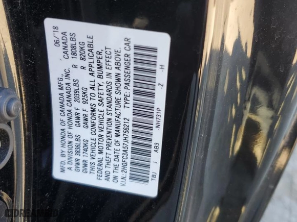 2018 Honda Civic Si Coupe with VIN 2HGFC3A57JH756212, listed as a Copart auction lot 76601194 with 31,022 mi miles and Salvage Title. Bid and sale history available at carsss.com. Image 12.