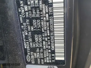2020 Hyundai Palisade SEL with VIN KM8R4DHE8LU083883, listed as a Copart auction lot 51027715 with 42,519 mi miles and Salvage Title. Bid and sale history available at carsss.com. Image 13.