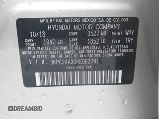 2019 Hyundai Accent SE with VIN 3KPC24A30KE062791, listed as a IAAI auction lot 41608061 with 80,397 mi miles. Bid and sale history available at carsss.com. Image 9.