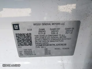 2019 Chevrolet Traverse LT Cloth with VIN 1GNERGKW7KJ203638, listed as a IAAI auction lot 41852018 with 98,677 mi miles. Bid and sale history available at carsss.com. Image 9.