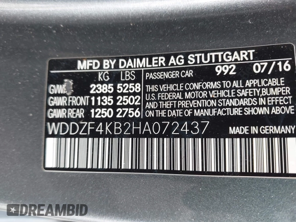 2017 Mercedes-Benz E-Class E 300 Luxury with VIN WDDZF4KB2HA072437, listed as a IAAI auction lot 42008813 with 102,389 mi miles. Bid and sale history available at carsss.com. Image 9.