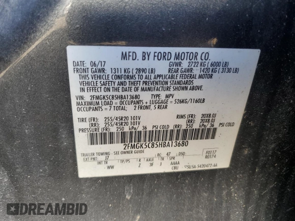 2017 Ford Flex SEL with VIN 2FMGK5C85HBA13680, listed as a Copart auction lot 49244985 with 138,825 mi miles and Salvage Title. Bid and sale history available at carsss.com. Image 13.