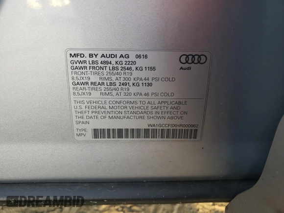 2017 Audi Q3 Prestige with VIN WA1GCCFSXHR000962, listed as a Copart auction lot 77503634 with 121,803 mi miles and Clean Title. Bid and sale history available at carsss.com. Image 14.