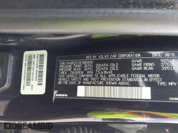 2014 Volvo XC90 with VIN YV4952CY3E1685910, listed as a IAAI auction lot 41654849 with 161,674 mi miles. Bid and sale history available at carsss.com. Image 9.