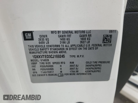 2012 GMC Acadia Denali z VIN 1GKKVTED3CJ169245, wystawiony jako Copart lot #53713225 z przebiegiem 247 521 mil mil oraz Szkoda całkowita • Salvage title. Historia ofert i sprzedaży dostępna na DreamBid. Obrazek 13.