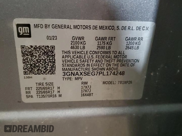 2023 Chevrolet Equinox LS z VIN 3GNAXSEG7PL174248, wystawiony jako Copart lot #50692335 z przebiegiem 51 303 mil mil oraz Szkoda całkowita • Salvage title. Historia ofert i sprzedaży dostępna na DreamBid. Obrazek 13.