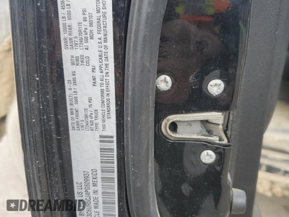 2023 Ram 2500 Tradesman with VIN 3C6UR5CJ4PG609937, listed as a Copart auction lot 45471935 with 21,459 mi miles and Salvage title. Bid and sale history available at DreamBid. Image 12.
