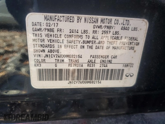2017 Infiniti Q50 2.0t Sport with VIN JN1CV7ARXHM682154, listed as a Copart auction lot 79536634 with 0 mi miles and Salvage Title. Bid and sale history available at carsss.com. Image 13.