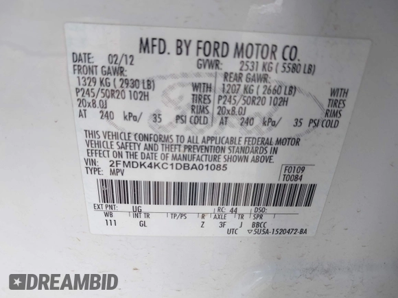 2013 Ford Edge Limited with VIN 2FMDK4KC1DBA01085, listed as a IAAI auction lot 41883262 with 140,816 mi miles. Bid and sale history available at carsss.com. Image 9.
