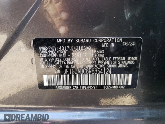 2024 Subaru Impreza with VIN JF1GUABC6R8854124, listed as a Copart auction lot 70516604 with Not Provided miles and Salvage Title. Bid and sale history available at carsss.com. Image 12.