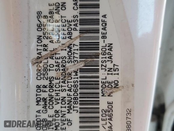 1998 Lexus GS 300 z VIN JT8BD68S1W0037717, wystawiony jako Copart lot #77238404 z przebiegiem 154 474 mil mil oraz Szkoda całkowita • Salvage title. Historia ofert i sprzedaży dostępna na DreamBid. Obrazek 14.