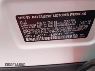 2019 BMW X1 xDrive28i with VIN WBXHT3C54K3H35641, listed as a IAAI auction lot 42241894 with 100,989 mi miles and . Bid and sale history available at DreamBid. Image 9.