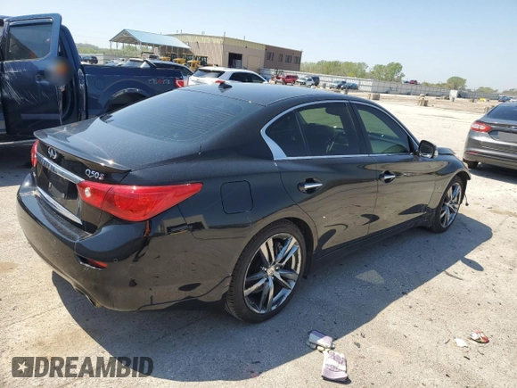 2014 Infiniti Q50 Premium with VIN JN1BV7AR8EM686789, listed as a Copart auction lot 53973905 with 130,695 mi miles and Salvage title. Bid and sale history available at DreamBid. Image 3.