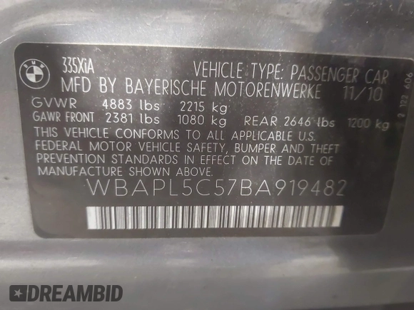 2011 BMW 3 Series 335i xDrive с VIN WBAPL5C57BA919482, выставлен на аукционе IAAI как лот 42531375 с пробегом 82 868 миль миль и . История ставок и продаж доступна на DreamBid. Изображение 9.