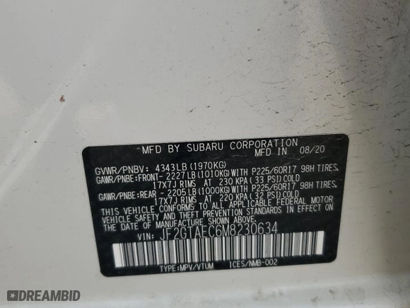 2021 Subaru Crosstrek Premium with VIN JF2GTAEC6M8230634, listed as a Copart auction lot 69764484 with 49,291 mi miles and Salvage Title. Bid and sale history available at carsss.com. Image 12.