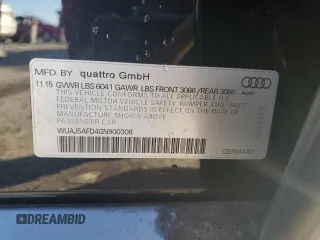2016 Audi S8 Plus with VIN WUAJ5AFD4GN900308, listed as a Copart auction lot 43909715 with 84,166 mi miles and Salvage Title. Bid and sale history available at carsss.com. Image 12.