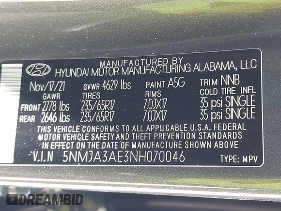 2022 Hyundai Tucson SE with VIN 5NMJA3AE3NH070046, listed as a IAAI auction lot 42197532 with 32,425 mi miles and . Bid and sale history available at carsss.com. Image 9.