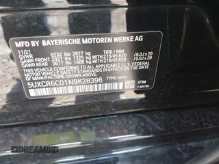 2022 BMW X5 xDrive40i with VIN 5UXCR6C01N9K28396, listed as a IAAI auction lot 42242778 with 43,350 mi miles and . Bid and sale history available at DreamBid. Image 9.