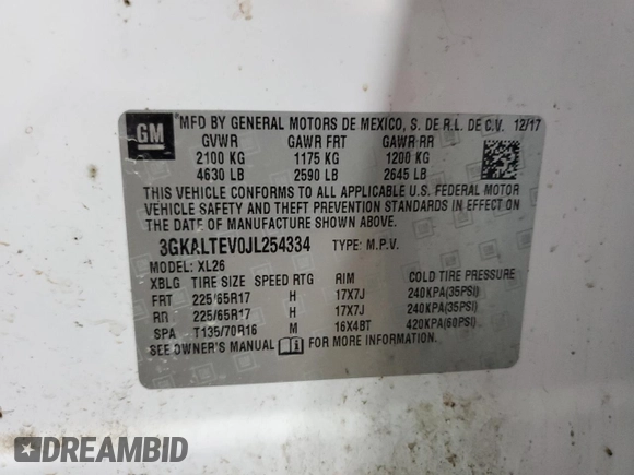 2018 GMC Terrain SLE with VIN 3GKALTEV0JL254334, listed as a Copart auction lot 52627915 with 96,282 mi miles and Clean Title. Bid and sale history available at carsss.com. Image 13.