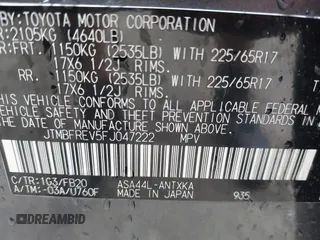 2015 Toyota RAV4 LE with VIN JTMBFREV5FJ047222, listed as a IAAI auction lot 40384471 with 123,621 mi miles and . Bid and sale history available at carsss.com. Image 9.