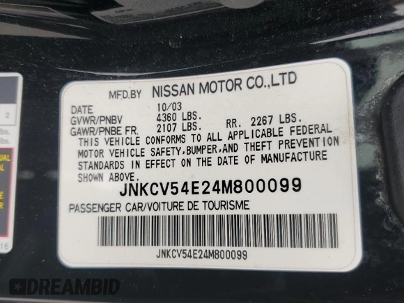 2004 Infiniti G35 w/Leather z VIN JNKCV54E24M800099, wystawiony jako Copart lot #59797675 z przebiegiem 156 273 mil mil oraz Szkoda całkowita • Salvage title. Historia ofert i sprzedaży dostępna na DreamBid. Obrazek 13.