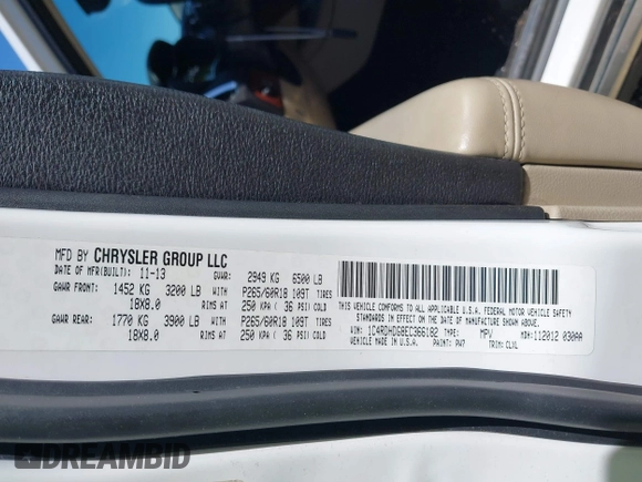 2014 Dodge Durango Limited with VIN 1C4RDHDG8EC366182, listed as a IAAI auction lot 42045196 with 181,701 mi miles and . Bid and sale history available at DreamBid. Image 9.