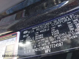 2020 Kia Soul LX with VIN KNDJ23AU9L7724587, listed as a IAAI auction lot 41817193 with 51,023 mi miles. Bid and sale history available at carsss.com. Image 9.