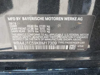 2019 BMW 4 Series 430i with VIN WBA4J1C59KBM17309, listed as a IAAI auction lot 42011443 with 87,189 mi miles. Bid and sale history available at carsss.com. Image 9.