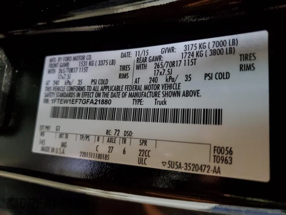 2016 Ford F-150 XLT with VIN 1FTEW1EF7GFA21880, listed as a Copart auction lot 43583745 with 176,071 mi miles and Clean Title. Bid and sale history available at carsss.com. Image 13.