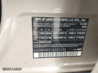 2001 Mercedes-Benz M-Class with VIN 4JGAB54E51A231565, listed as a IAAI auction lot 41943021 with 225,672 mi miles. Bid and sale history available at carsss.com. Image 9.