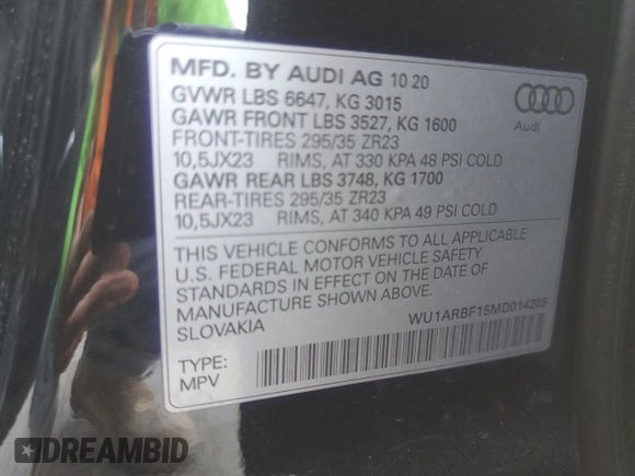 2021 Audi RS Q8 z VIN WU1ARBF15MD014208, wystawiony jako Copart lot #74697044 z przebiegiem 6665 mil mil oraz Tytuł czysty. Historia ofert i sprzedaży dostępna na DreamBid. Obrazek 13.